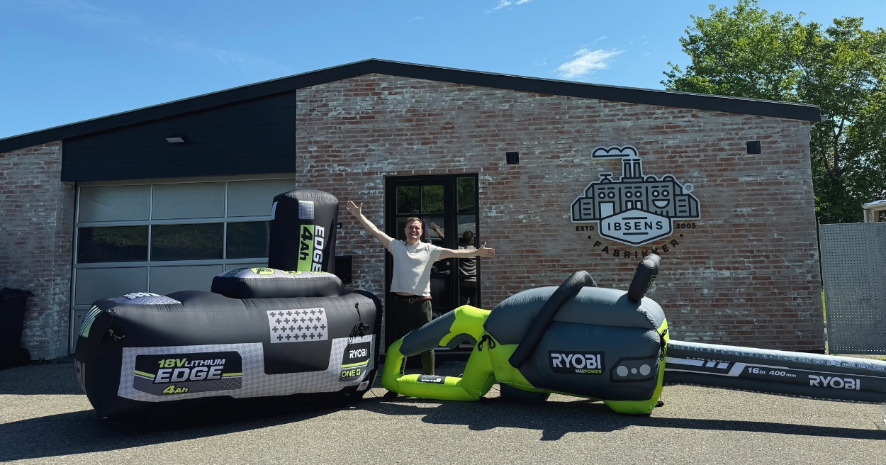 A 5-meter-long inflatable chainsaw and a 2-meter-high version of the battery and charger